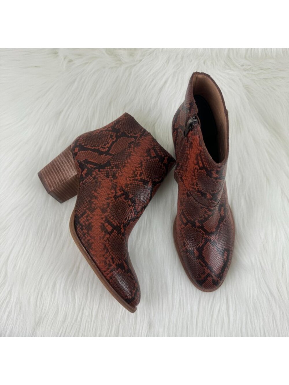 NWOB Madewell The Rosie Snake Embossed Leather Ankle Boots US 8.5 Dark Cinnabar